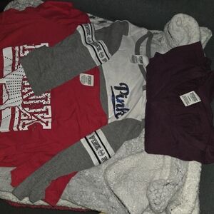 PINK Victoria's Secret Kids Long Sleeve Shirt - Red and Gray